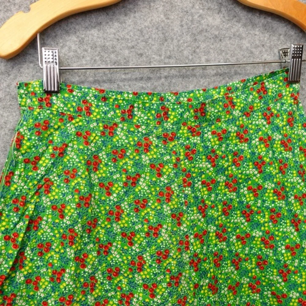 Vintage Floral Maxi Skirt Womens XS Green Ditsy Garden Tiered Boho Cottage‎ 70s